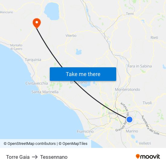 Torre Gaia to Tessennano map