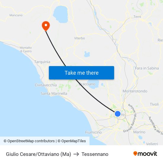 Giulio Cesare/Ottaviano (Ma) to Tessennano map