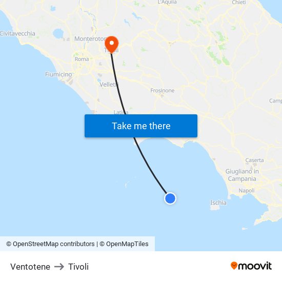 Ventotene to Tivoli map