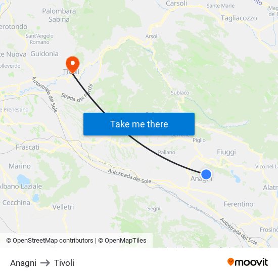 Anagni to Tivoli map