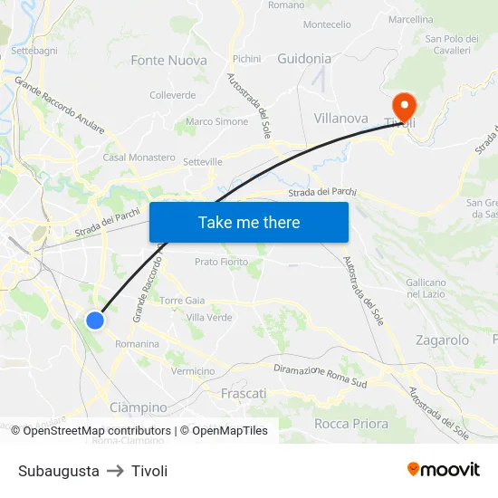 Subaugusta to Tivoli map