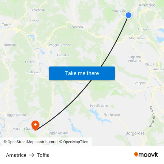 Amatrice to Toffia map