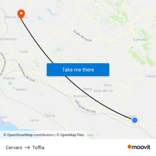Cervaro to Toffia map