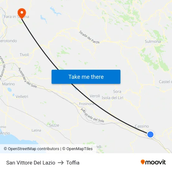 San Vittore Del Lazio to Toffia map
