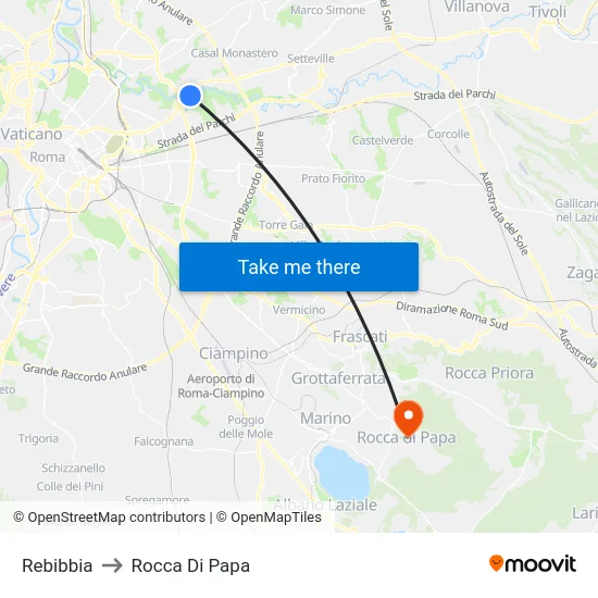 Rebibbia to Rocca Di Papa map