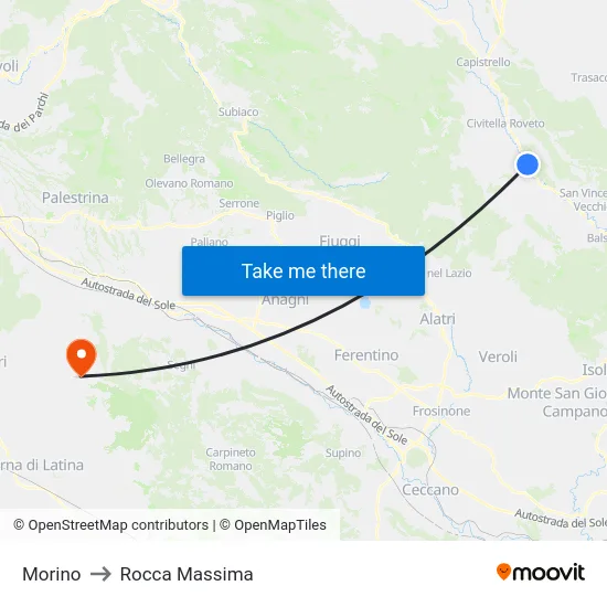 Morino to Rocca Massima map