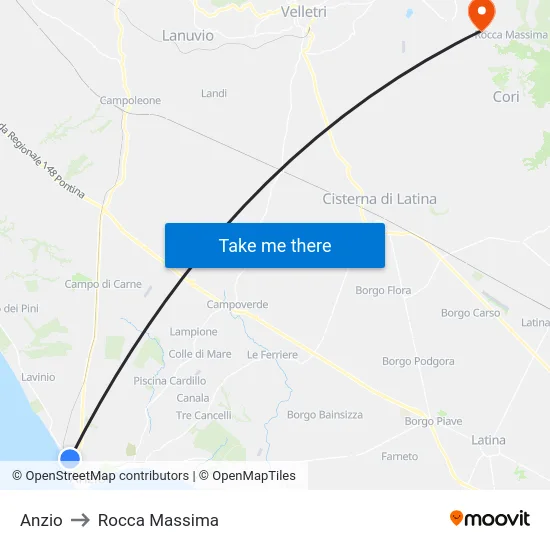Anzio to Rocca Massima map