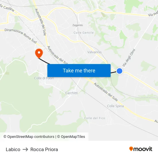 Labico to Rocca Priora map