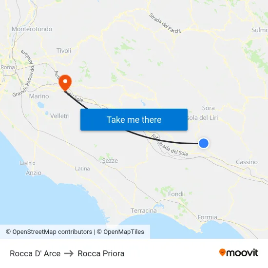 Rocca D' Arce to Rocca Priora map