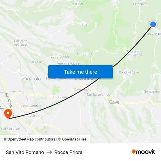 San Vito Romano to Rocca Priora map