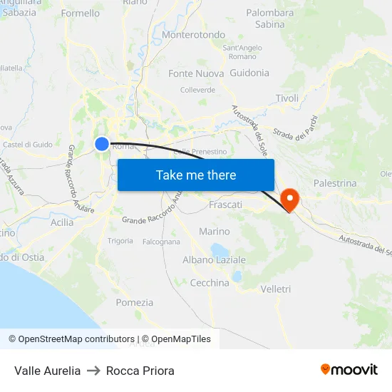 Valle Aurelia to Rocca Priora map