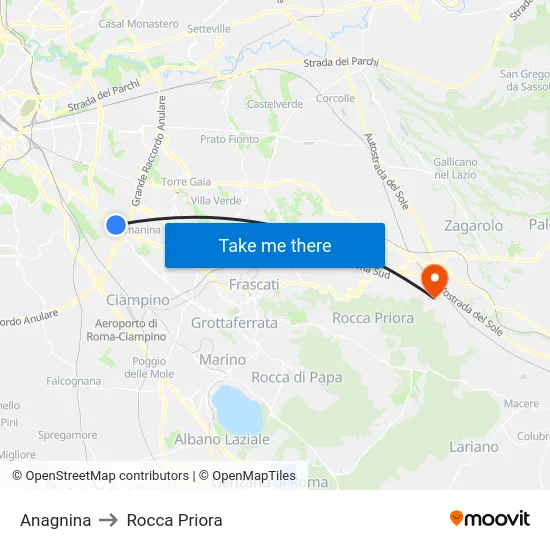 Anagnina to Rocca Priora map
