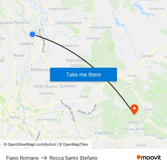 Fiano Romano to Rocca Santo Stefano map