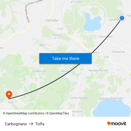 Carbognano to Tolfa map