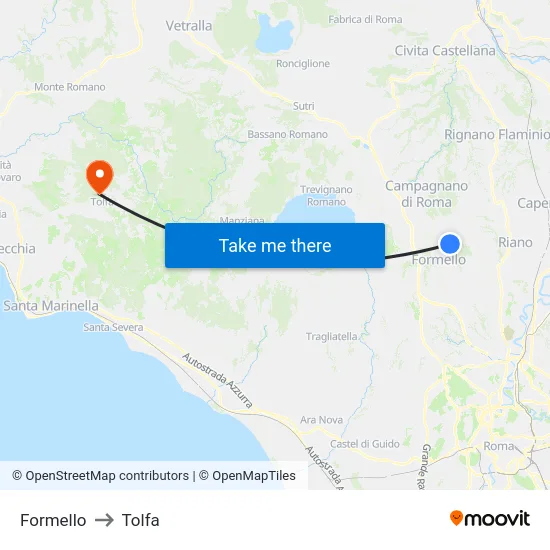 Formello to Tolfa map