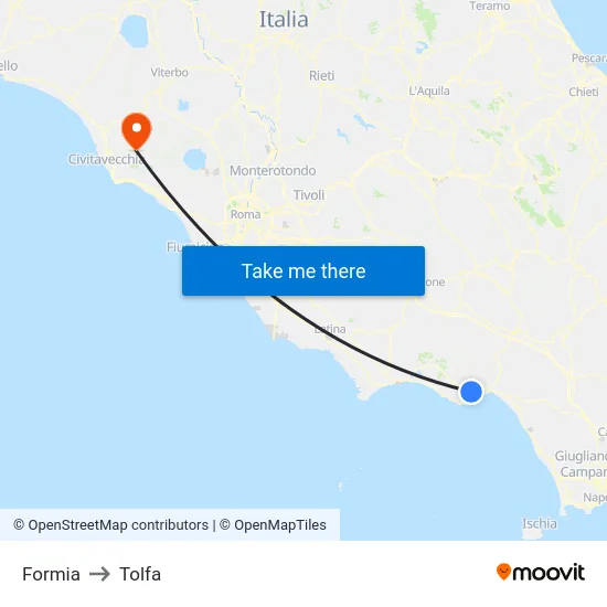 Formia to Tolfa map
