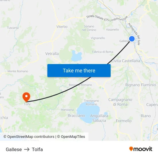 Gallese to Tolfa map