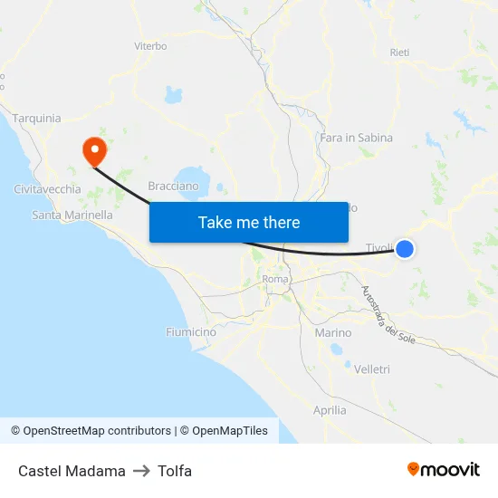 Castel Madama to Tolfa map