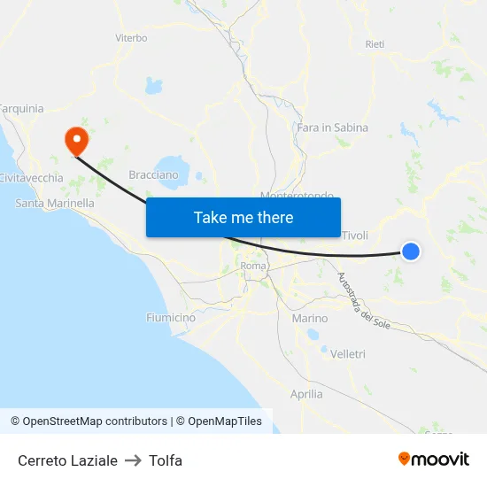 Cerreto Laziale to Tolfa map
