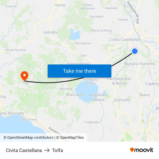 Civita Castellana to Tolfa map