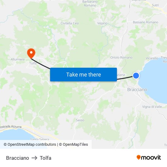 Bracciano to Tolfa map