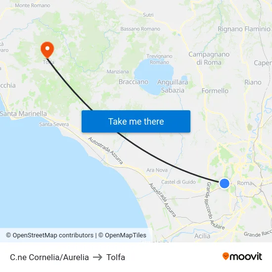 C.ne Cornelia/Aurelia to Tolfa map