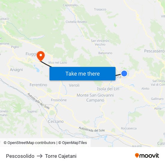 Pescosolido to Torre Cajetani map