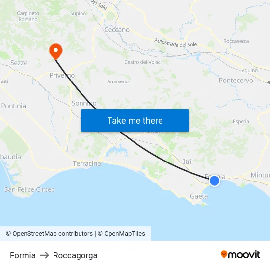 Formia to Roccagorga map
