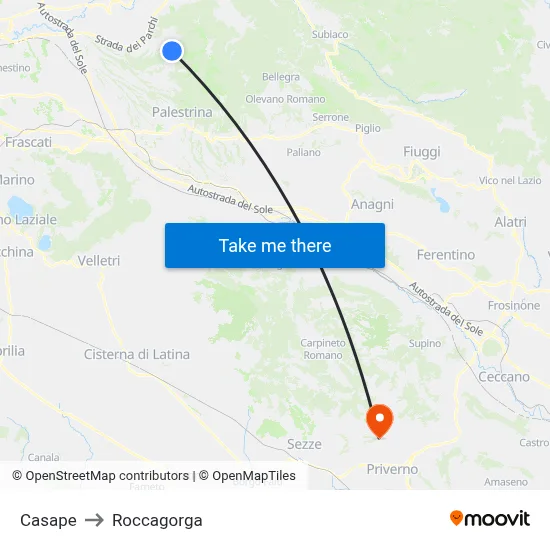 Casape to Roccagorga map