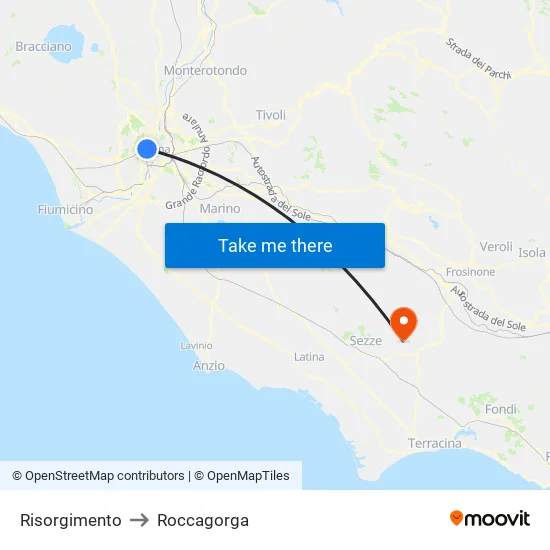 Risorgimento to Roccagorga map