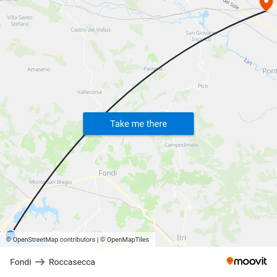 Fondi to Roccasecca map