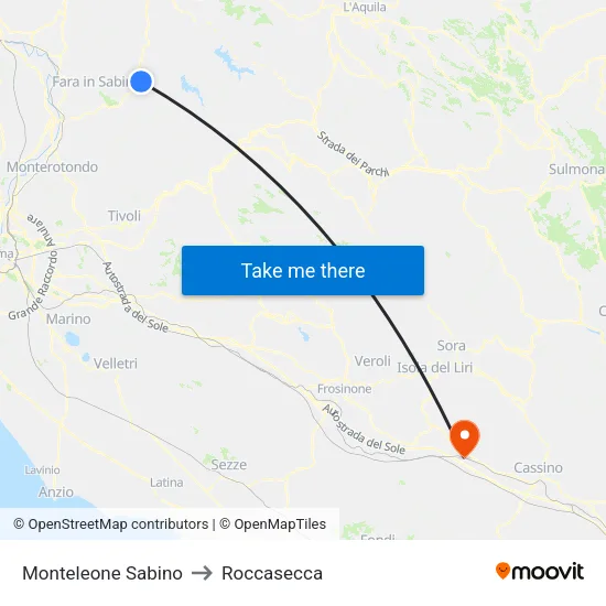 Monteleone Sabino to Roccasecca map