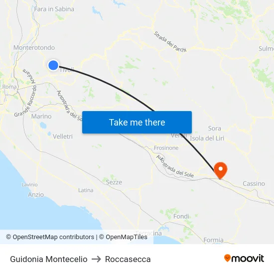 Guidonia Montecelio to Roccasecca map