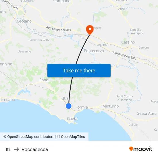 Itri to Roccasecca map