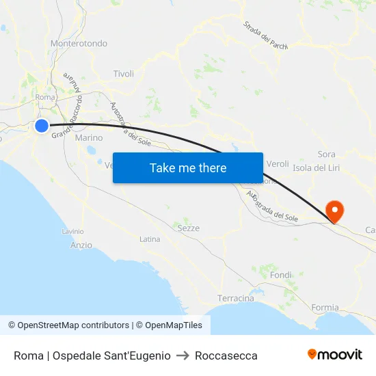 Roma | Ospedale Sant'Eugenio to Roccasecca map