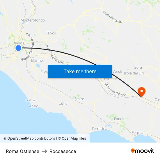 Roma Ostiense to Roccasecca map