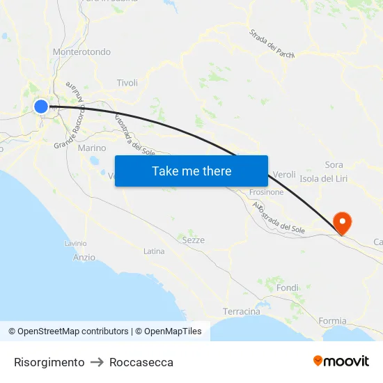Risorgimento to Roccasecca map
