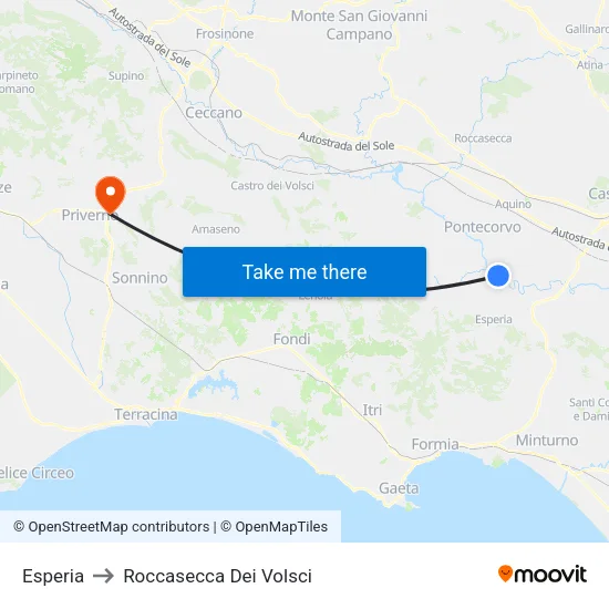 Esperia to Roccasecca Dei Volsci map