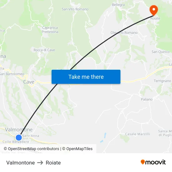 Valmontone to Roiate map