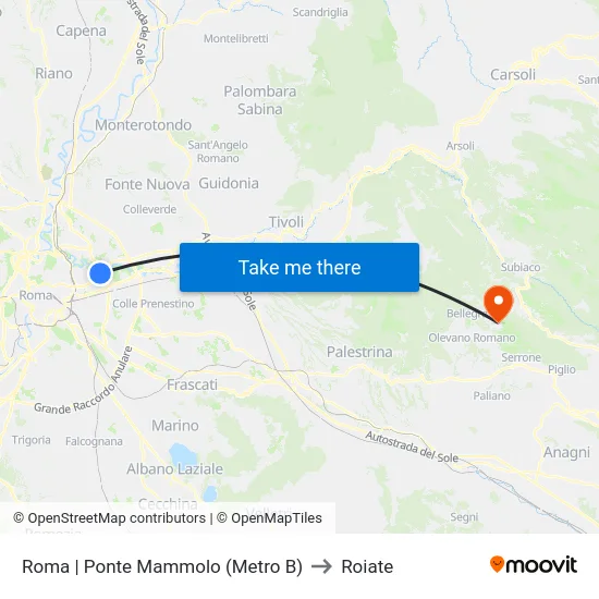 Roma | Ponte Mammolo (Metro B) to Roiate map