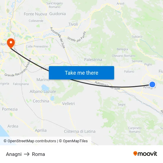 Anagni to Roma map