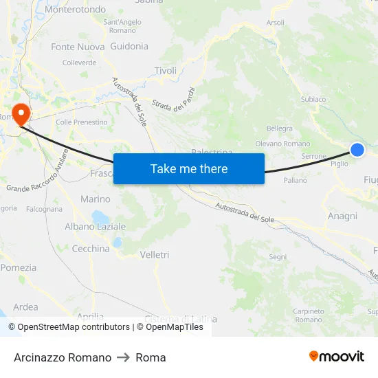 Arcinazzo Romano to Roma map