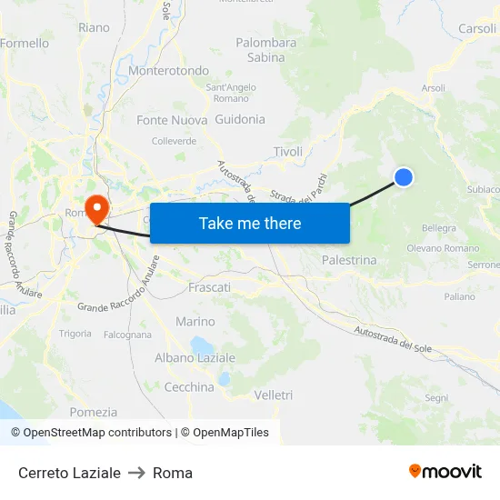 Cerreto Laziale to Rome map