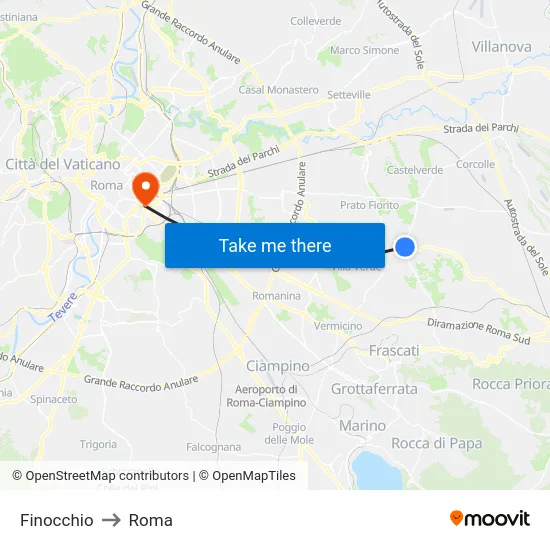 Finocchio to Roma map