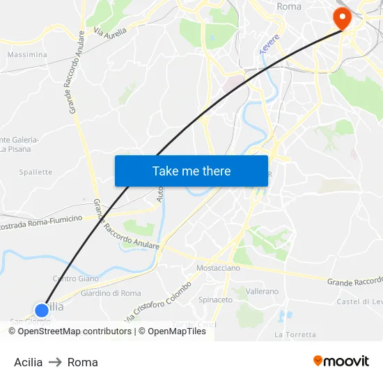 Acilia to Roma map