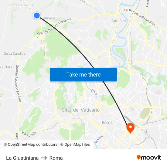 La Giustiniana to Roma map