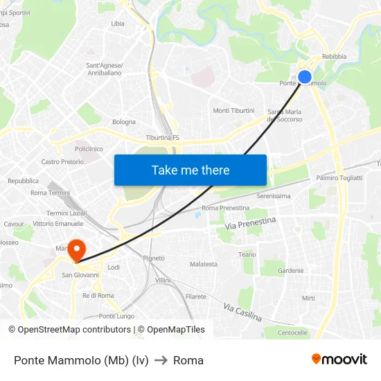 Ponte Mammolo (Mb) (Iv) to Roma map