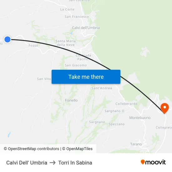 Calvi Dell' Umbria to Torri In Sabina map
