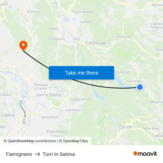 Fiamignano to Torri In Sabina map