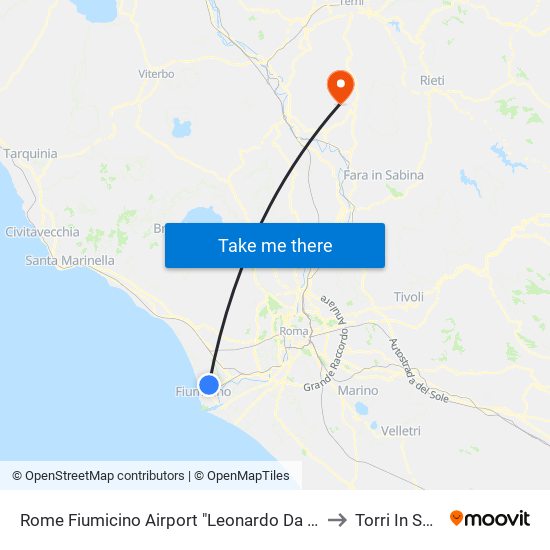 Rome Fiumicino Airport "Leonardo Da Vinci" (Fco) to Torri In Sabina map